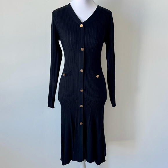 Commense Dresses & Skirts - Black Ribbed Knit Button-Front Midi Dress 🖤